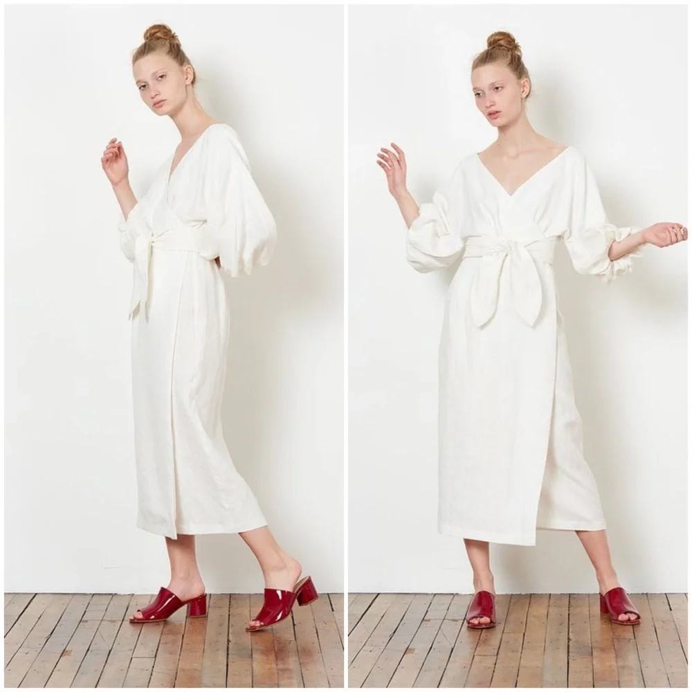 MARA HOFFMAN Francesca Hemp White Wrap Midi Dress_5